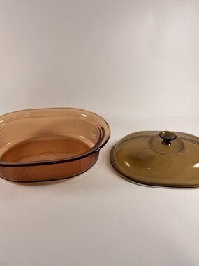 Vintage Visions Corning Brownish Glass 4 Qt Roaster Casserole V-34-B With Lid